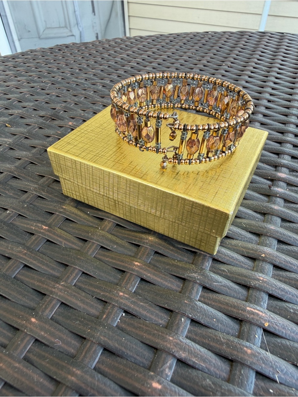 Gold-Tone Amber Beaded Stretch Bracelet
